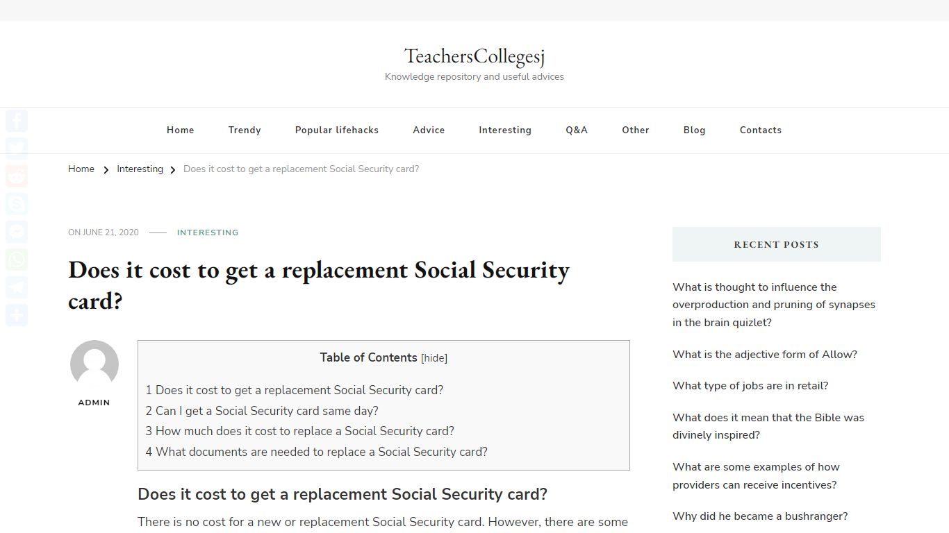 Does it cost to get a replacement Social Security card?